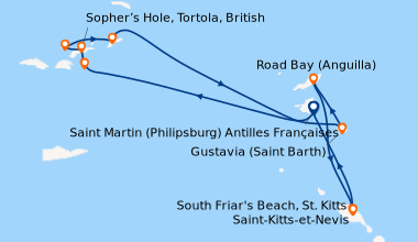 Itinéraire de la croisière Saint Martin (Philipsburg) Antilles Française...