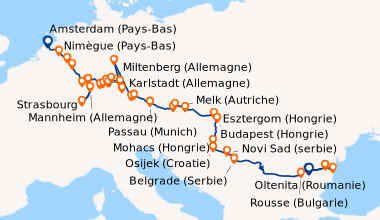 Itinéraire de la croisière D'Amsterdam aux Portes de Fer, une fabuleuse croisière sur les eaux européennes (formule port/port) (AMO_PP)