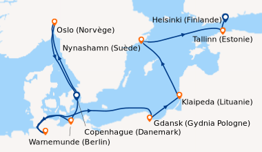 Itinéraire de la croisière Copenhague (Danemark), Oslo (Norvège), En mer...