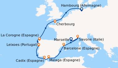Itinéraire de la croisière France, Italie, Espagne, Portugal, Allemagne