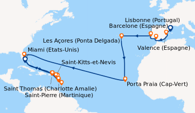 Itinéraire de la croisière Barcelone (Espagne), Valence (Espagne), En me...