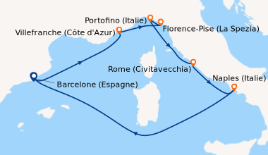 Itinéraire de la croisière Barcelone (Espagne), Villefranche (Côte d'Az...