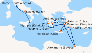 Itinéraire de la croisière Athènes (Le Pirée), Kusadasi (Turquie), En me...