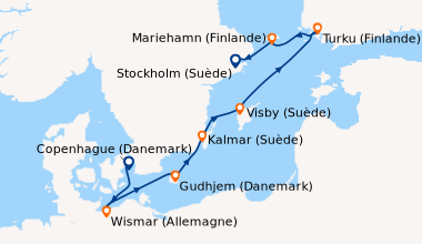 Itinéraire de la croisière Copenhague (Danemark), Wismar (Allemagne), Gu...