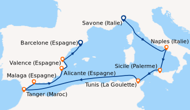 Itinéraire de la croisière Grand tour de la Méditerranée