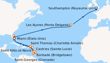 Itinéraire de la croisière Miami (Etats-Unis), En mer, En mer, Saint Tho...