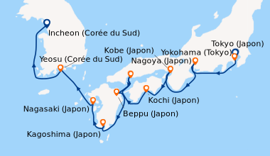 Itinéraire de la croisière Yokohama (Tokyo), Tokyo (Japon), Nagoya (Japo...