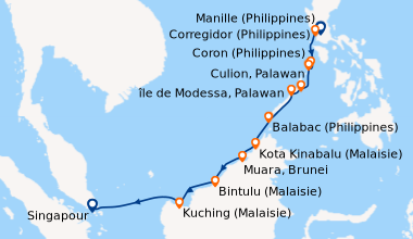 Itinéraire de la croisière Joyaux et mystères des Philippines et de Bornéo