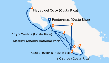 Itinéraire de la croisière Côte pacifique du Costa Rica