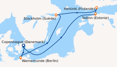 Itinéraire de la croisière Copenhague (Danemark), Warnemunde (Berlin), E...