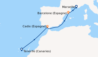 Itinéraire de la croisière Canaries, Maroc, Espagne, France