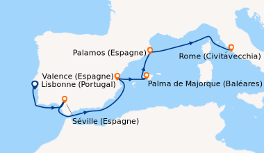Itinéraire de la croisière Lisbonne (Portugal), Lisbonne (Portugal), En ...