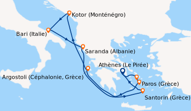 Itinéraire de la croisière Athènes (Le Pirée), Syros, Ermoupoli (Grèce),...
