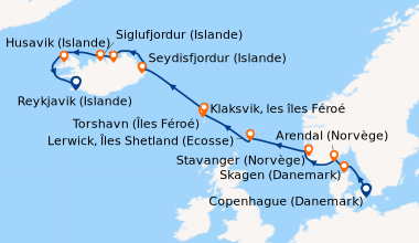 Itinéraire de la croisière Copenhague (Danemark), Skagen (Danemark), Are...