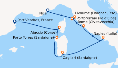 Itinéraire de la croisière Arts & splendeurs Méditerranéennes : Corse, Sardaigne et parfums d'Italie - Escales d'exception de Napoléon aux Médicis : Rome, Pise, Naples, Castelsardo et Ajaccio (formule port-port) (CSN_FIDPP)
