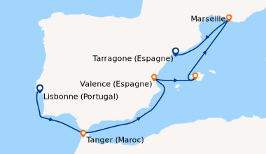 Itinéraire de la croisière Lisbonne (Portugal), Lisbonne (Portugal), Tan...