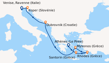 Itinéraire de la croisière Venise, Ravenne (Italie), Koper (Slovénie), D...