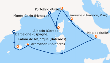 Itinéraire de la croisière Monte-Carlo (Monaco), Ajaccio (Corse), Portof...