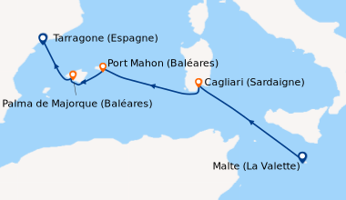 Itinéraire de la croisière Sardaigne et Baléares