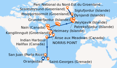Itinéraire de la croisière Reykjavik (Islande), Grundarfjordur (Islande)...