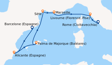Itinéraire de la croisière Barcelone (Espagne), Alicante (Espagne), Palm...