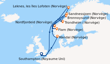 Itinéraire de la croisière Southampton (Royaume Uni) , En mer, Mandal (N...