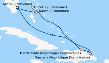 Itinéraire de la croisière Miami (Etats-Unis), Nassau (Bahamas), CocoCay...