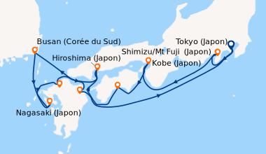 Itinéraire de la croisière Tokyo (Japon), Milford Sound (Nouvelle Zéland...