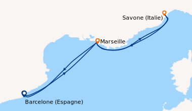 Itinéraire de la croisière Espagne, France, Italie