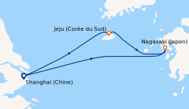 Itinéraire de la croisière Shanghai (Chine), En mer, Nagasaki (Japon), J...