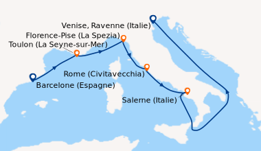 Itinéraire de la croisière Barcelone (Espagne), Toulon (La Seyne-sur-Mer...