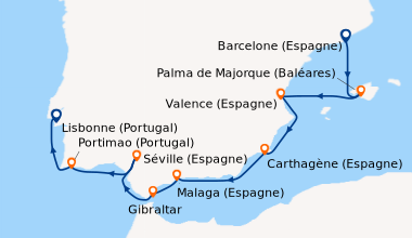 Itinéraire de la croisière Barcelone (Espagne), Palma de Majorque (Baléa...