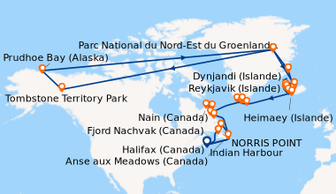 Itinéraire de la croisière Reykjavik (Islande), Grundarfjordur (Islande)...