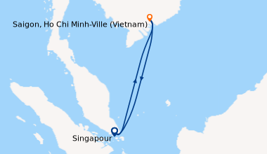 Itinéraire de la croisière Singapour, En mer, En mer, Singapour