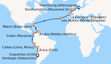 Itinéraire de la croisière Santiago (Valparaiso) , Coquimbo (Chili), En ...