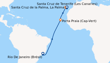 Itinéraire de la croisière Voyage en Mer : Rio de Janeiro-Santa Cruz de Tenerife
