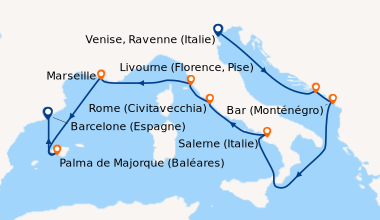 Itinéraire de la croisière Venise, Ravenne (Italie), Dubrovnik (Croatie)...