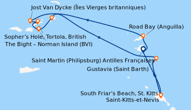 Itinéraire de la croisière Saint Martin (Philipsburg) Antilles Française...