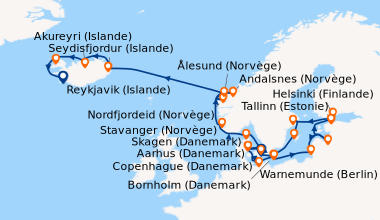 Itinéraire de la croisière Copenhague (Danemark), Aarhus (Danemark), War...