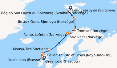 Itinéraire de la croisière De l’Écosse au Spitzberg