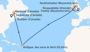 Itinéraire de la croisière Southampton (Royaume Uni) , Fowey, Royaume-Un...