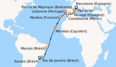 Itinéraire de la croisière Santos (Brésil), Rio De Janeiro (Brésil), En ...