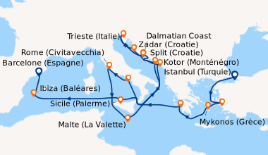 Itinéraire de la croisière Istanbul (Turquie), Détroit des Dardanelles, ...