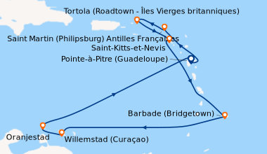 Itinéraire de la croisière Noël au rythmes des Caraïbes