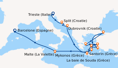 Itinéraire de la croisière Trieste (Italie), Split (Croatie), Dubrovnik ...