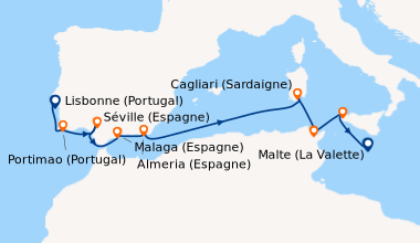Itinéraire de la croisière Lisbonne (Portugal), Portimao (Portugal), Sév...