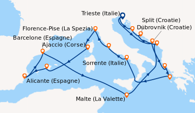 Itinéraire de la croisière Trieste (Italie), En mer, Dubrovnik (Croatie)...