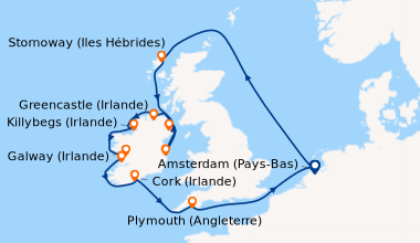 Itinéraire de la croisière Amsterdam (Pays-Bas), En mer, Stornoway (Iles...