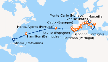 Itinéraire de la croisière Miami (Etats-Unis), En mer, En mer, Hamilton ...