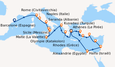 Itinéraire de la croisière Athènes (Le Pirée), En mer, Alexandrie (Egypt...